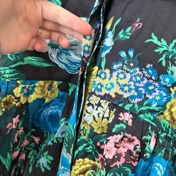 Tuckernuck Women's Verdant Floral Royal Shirt Dress Black Blue Large Garden EUC - Picture 6 of 11